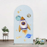 Lofaris Cartoon Starry Sky Rocket Birthday Arch Backdrop